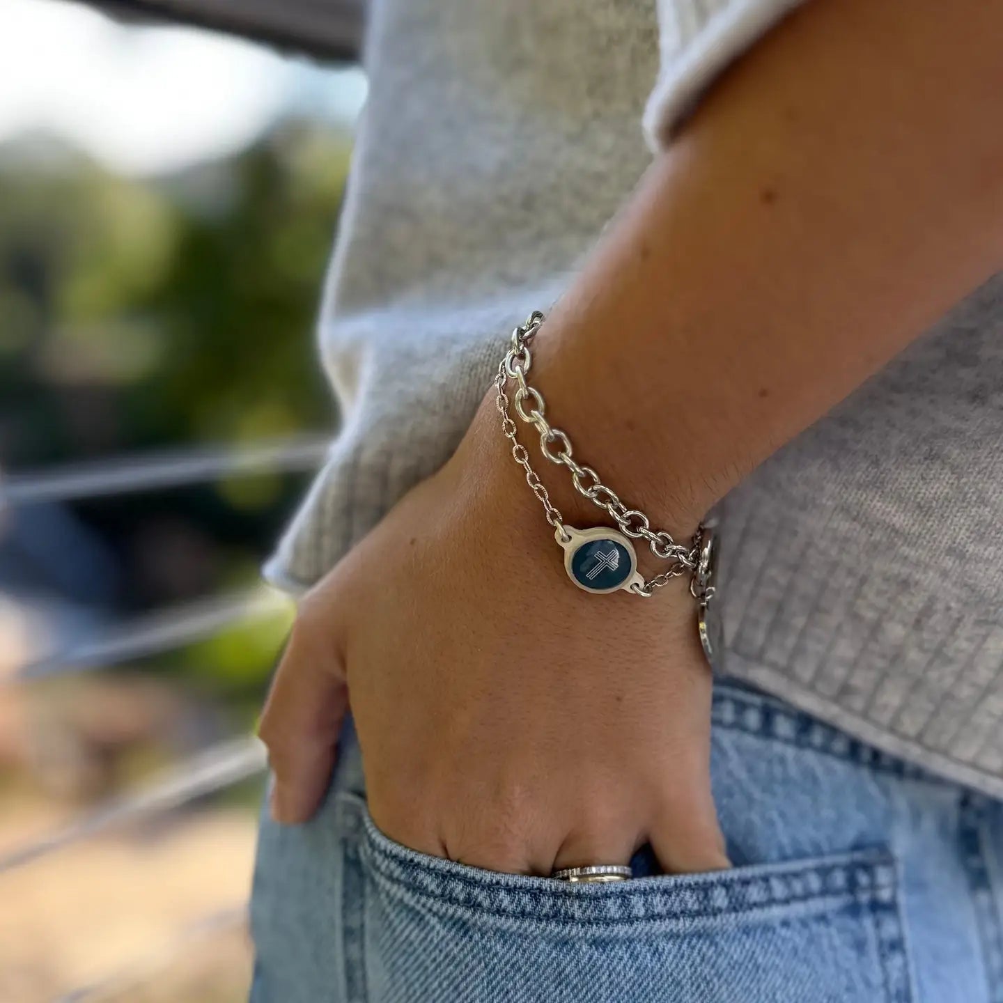 Tap To Pray® Survivor Series Bracelet – .999 Silver - Plated + Slate Cross - Juli's Wearable Art