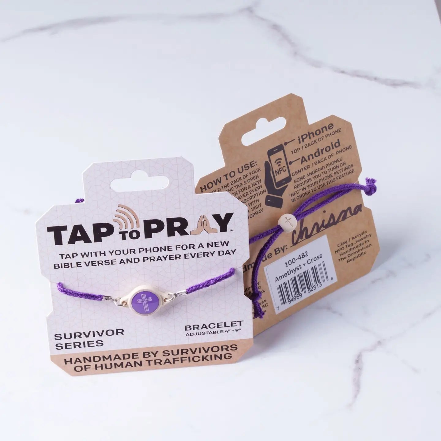 Tap To Pray® Survivor Series Bracelet | Amethyst + Cross - Juli's Wearable Art