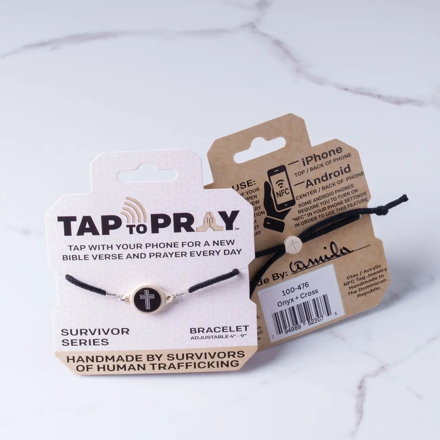 Tap To Pray® Survivor Series Bracelet | Onyx + Cross