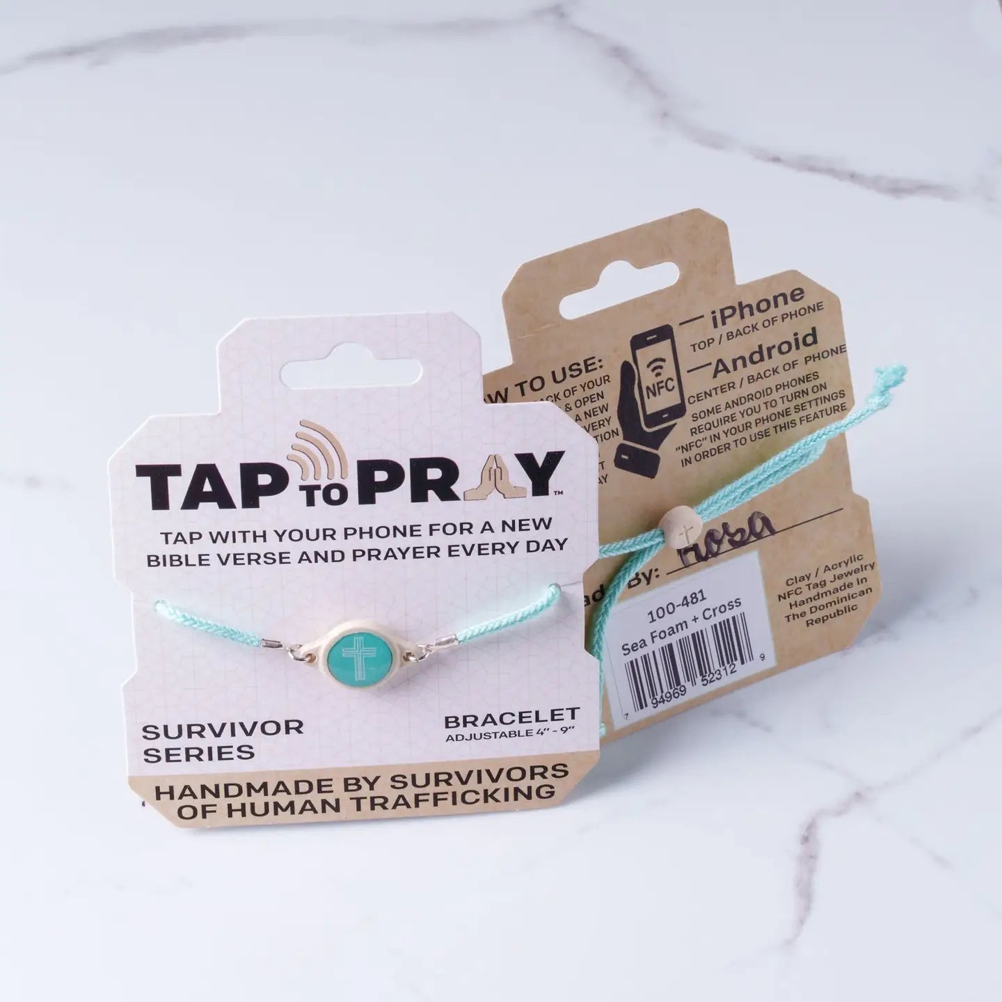 Tap To Pray® Survivor Series Bracelet | Seafoam + Cross - Juli's Wearable Art