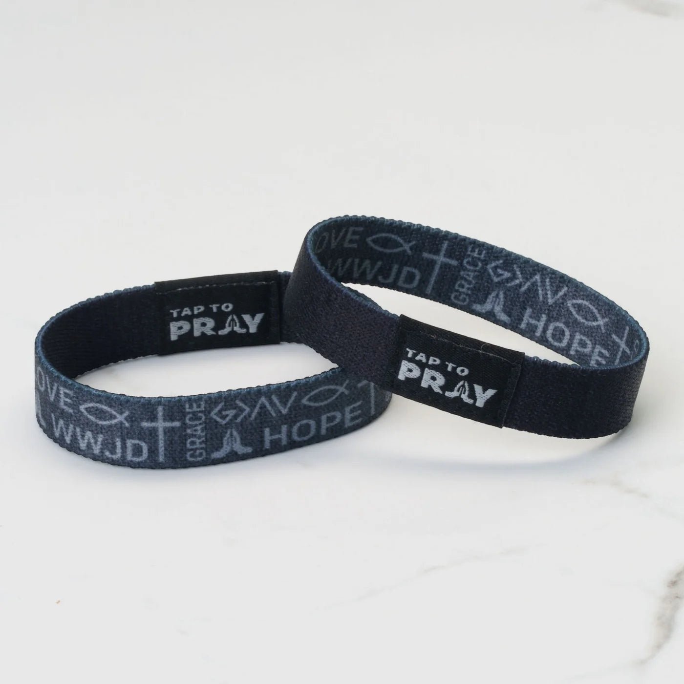 Tap To Pray® Wristband – Symbols of Faith | Grey