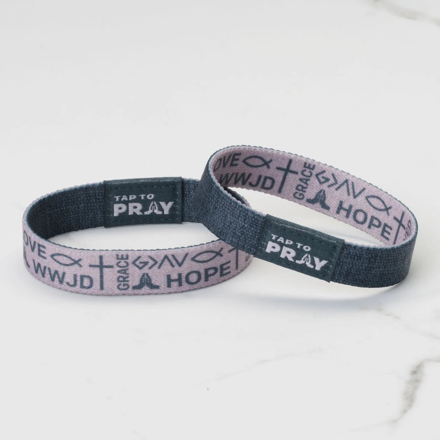 Tap To Pray® Wristband – Symbols of Faith | Taupe