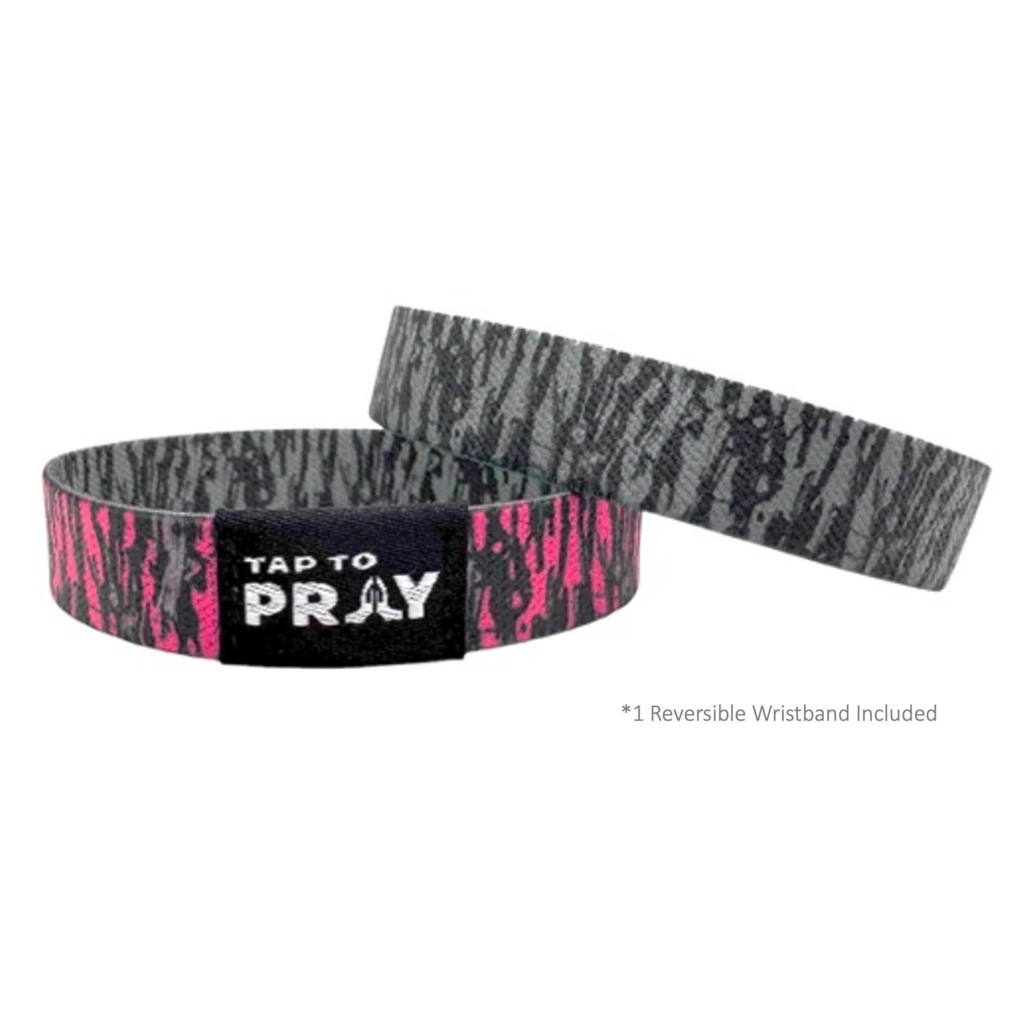 Tap To Pray™ Wristbands - Tree Bark Camo Pink & Grey