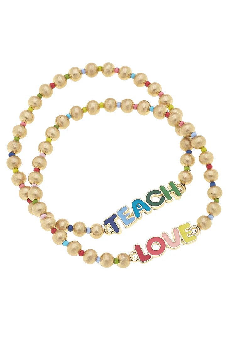 Teach Love Rainbow Ball Bead Stretch Bracelet Set of 2 - Juli's Wearable Art
