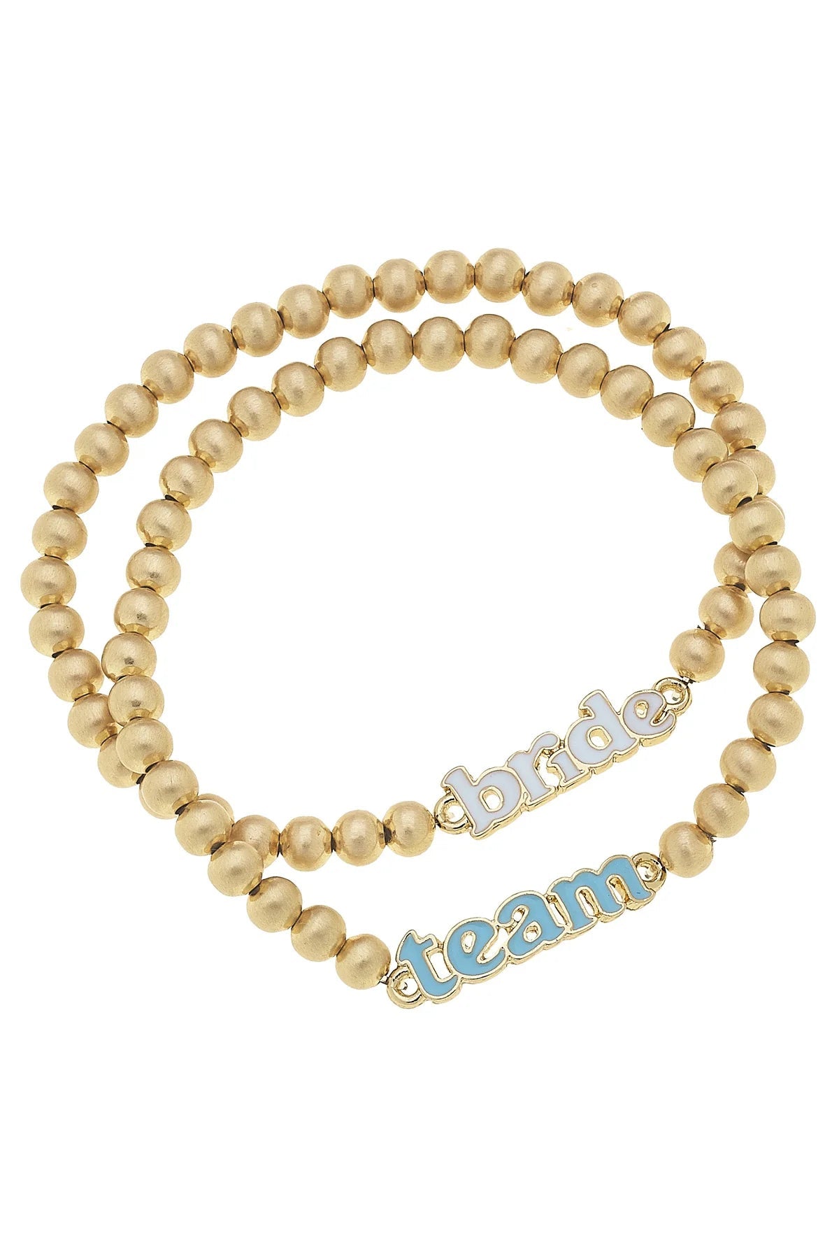 Team Bride Ball Bead Bracelet Set of 2 in Satin Gold - Juli's Wearable Art