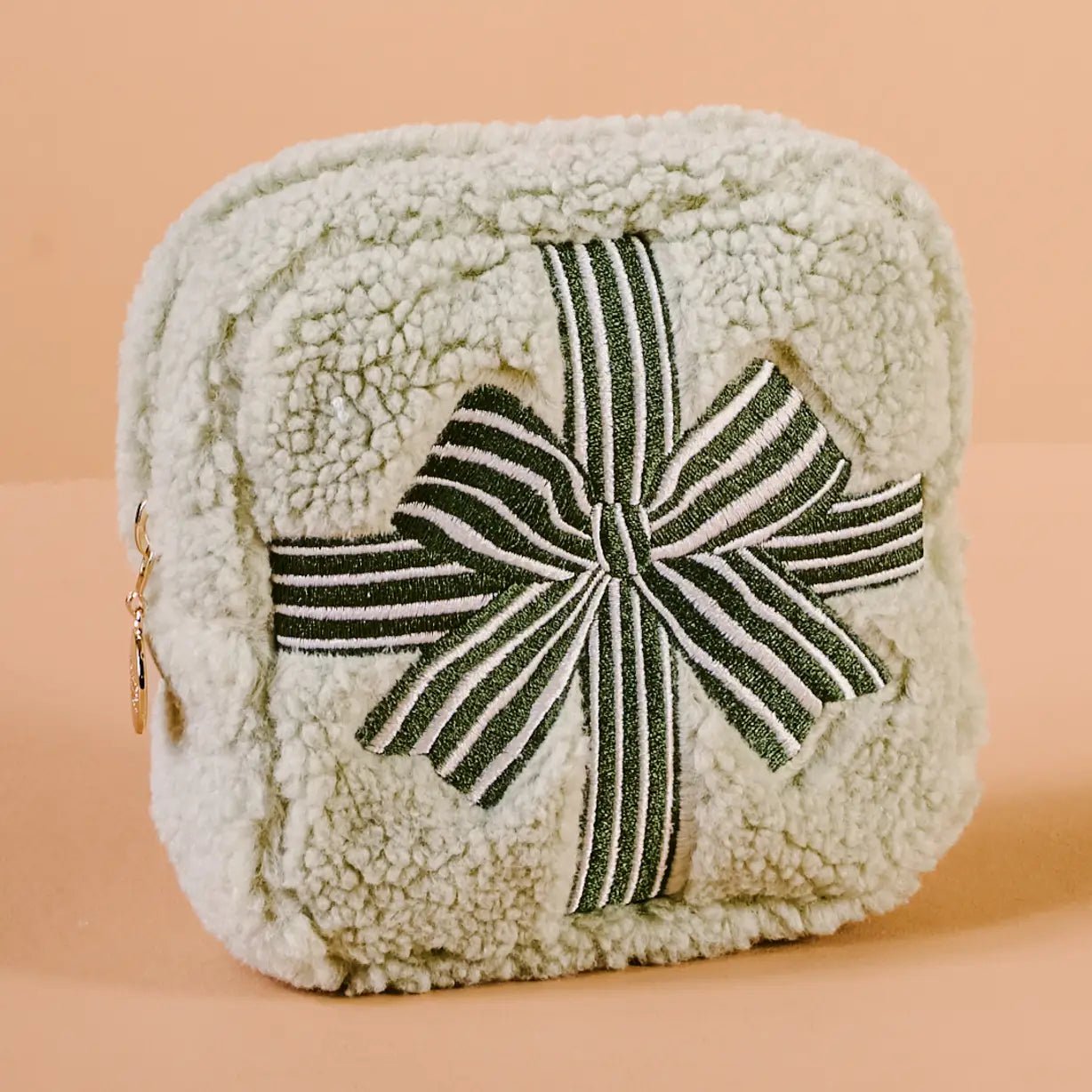 Teddy Pouch - Square Holiday Gift Green Bow - Juli's Wearable Art