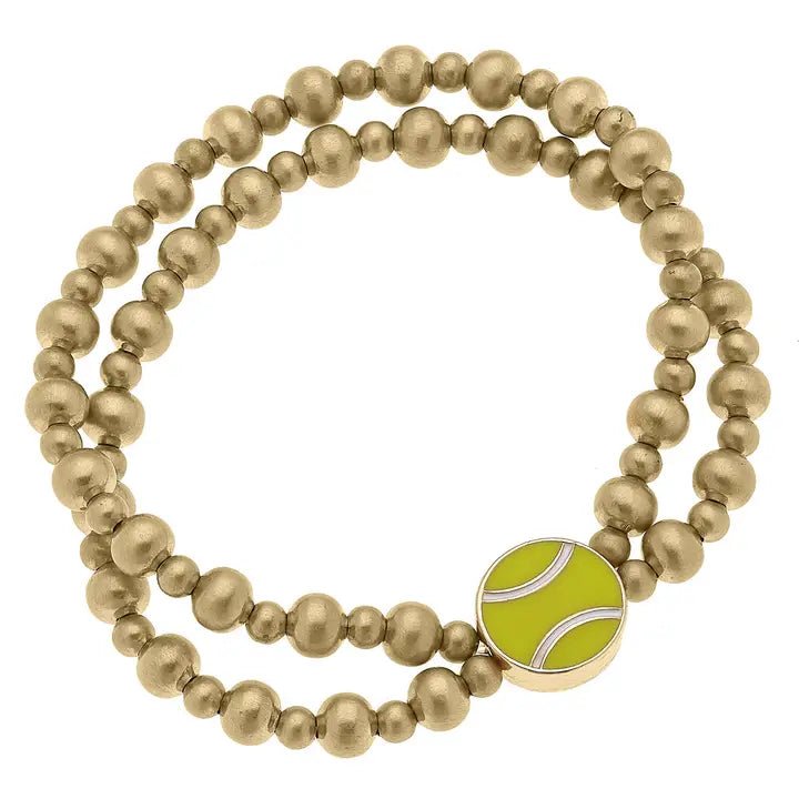 Tennis Ball Enamel 2 - Row Ball Bead Stretch Bracelet - Juli's Wearable Art
