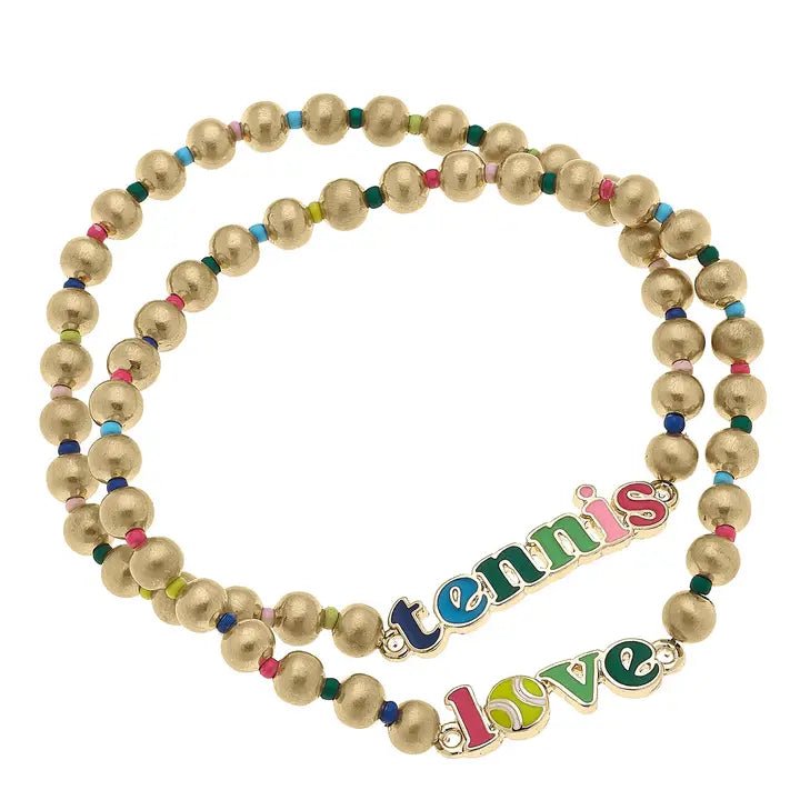 Tennis Love Rainbow Ball Bead Stretch Bracelet Set of 2 - Juli's Wearable Art