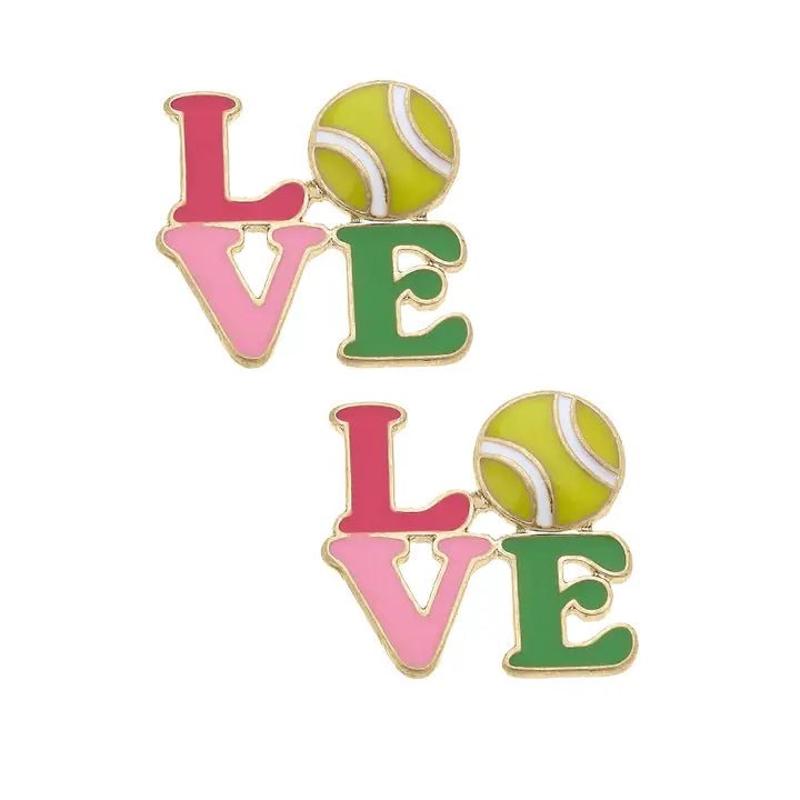 Tennis Love Stacked Enamel Stud Earrings in Pink & Green - Juli's Wearable Art