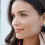 Tennis Love Stacked Enamel Stud Earrings in Pink & Green - Juli's Wearable Art