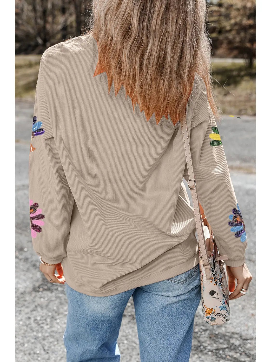 Thanksgiving Sequin Turkey Graphic Baggy Sweatshirt