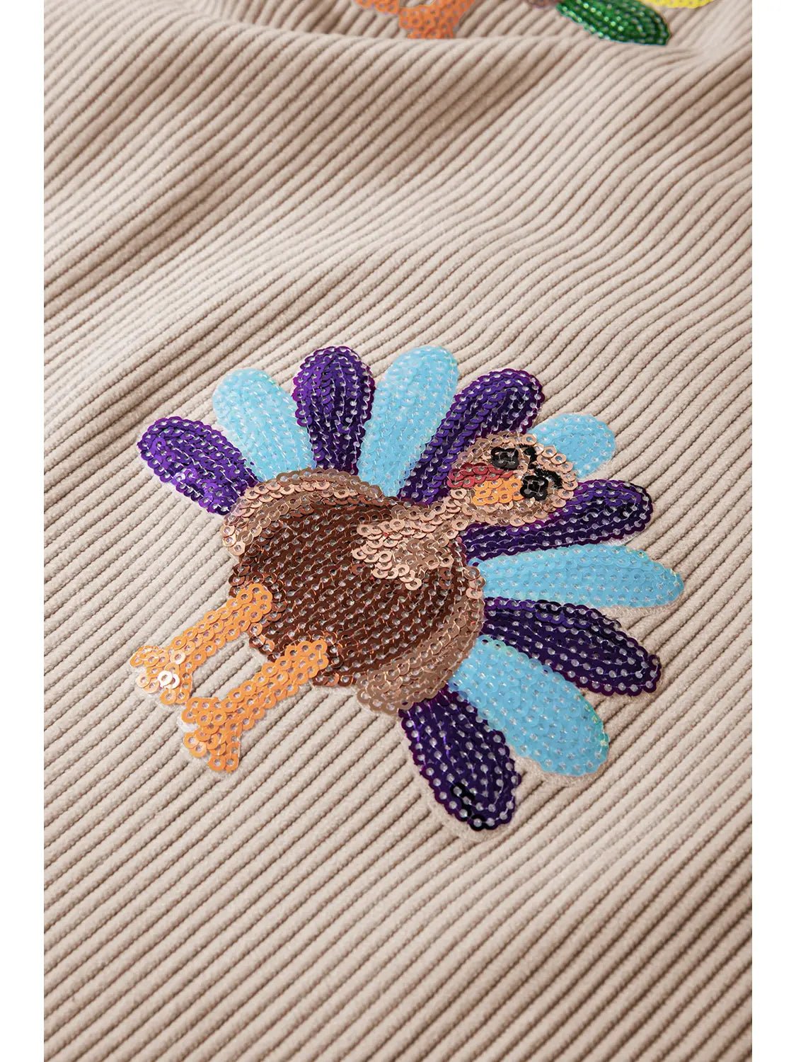 Thanksgiving Sequin Turkey Graphic Baggy Sweatshirt - Juli's Wearable Art