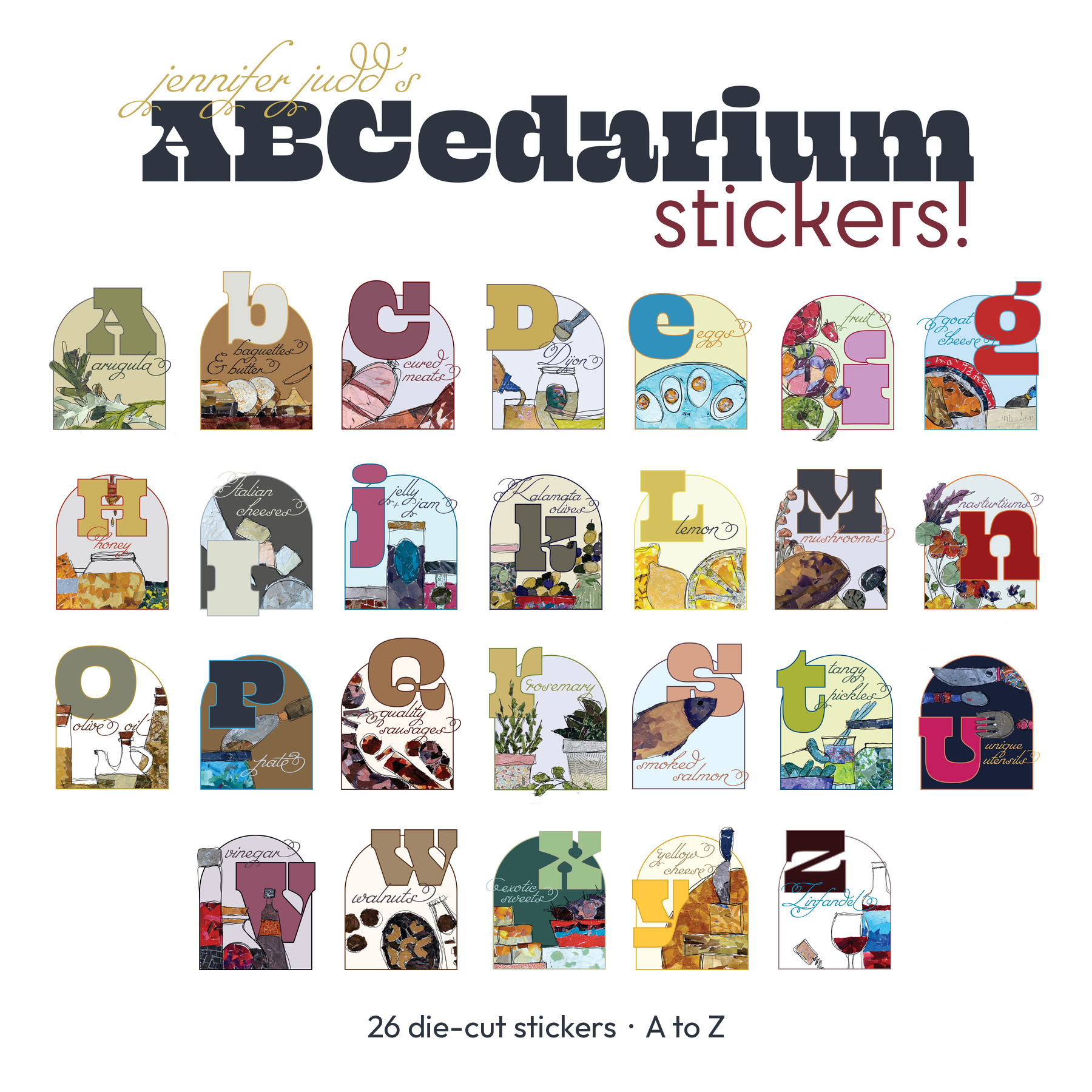 The Complete ABCedarium Sticker Set | 26 Die-Cut Charcuterie Stickers, A to Z