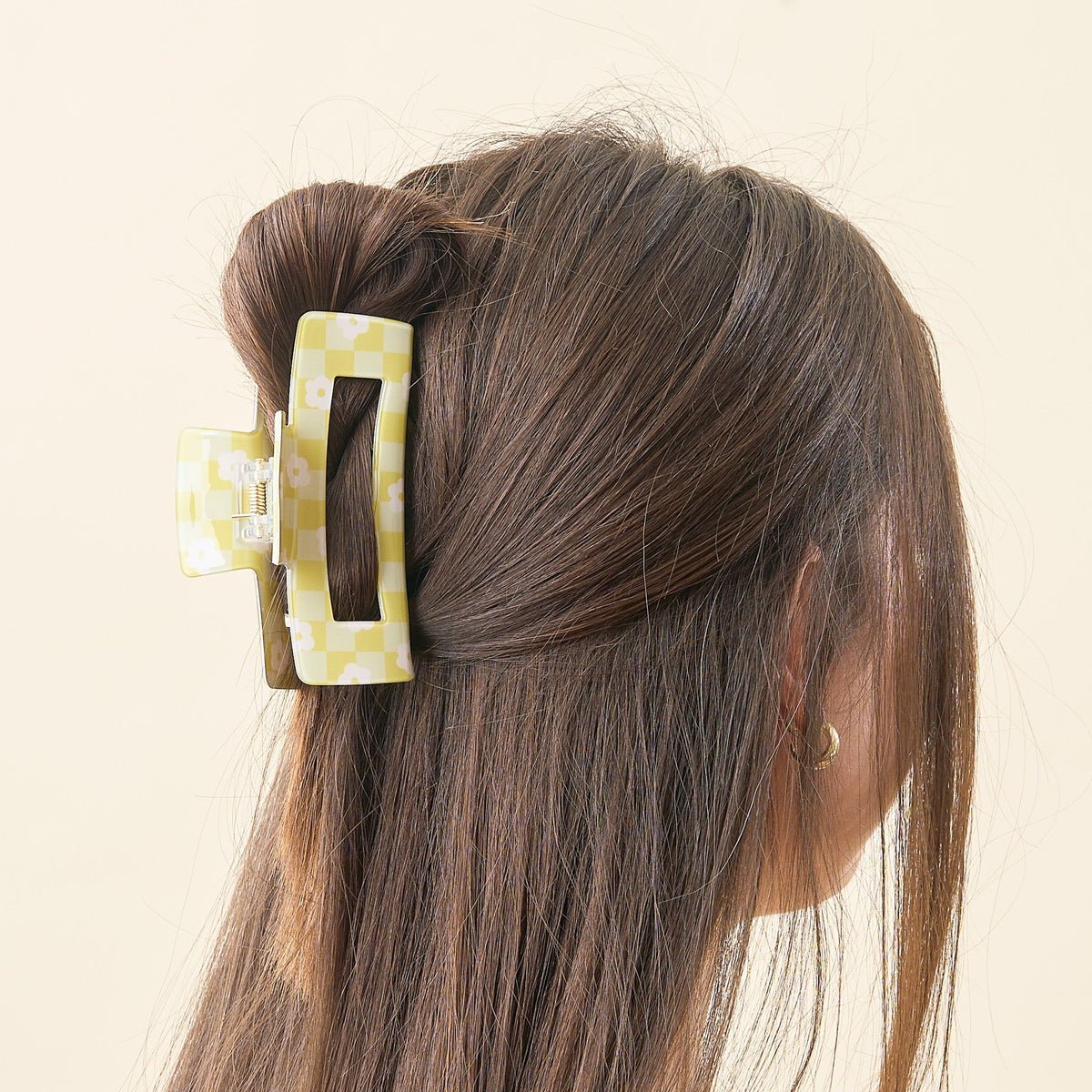 The Darling Effect Claw Clip - Green Flower Checked - Juli's Wearable Art