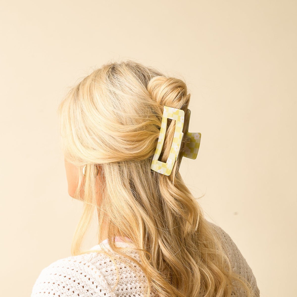 The Darling Effect Claw Clip - Green Flower Checked - Juli's Wearable Art