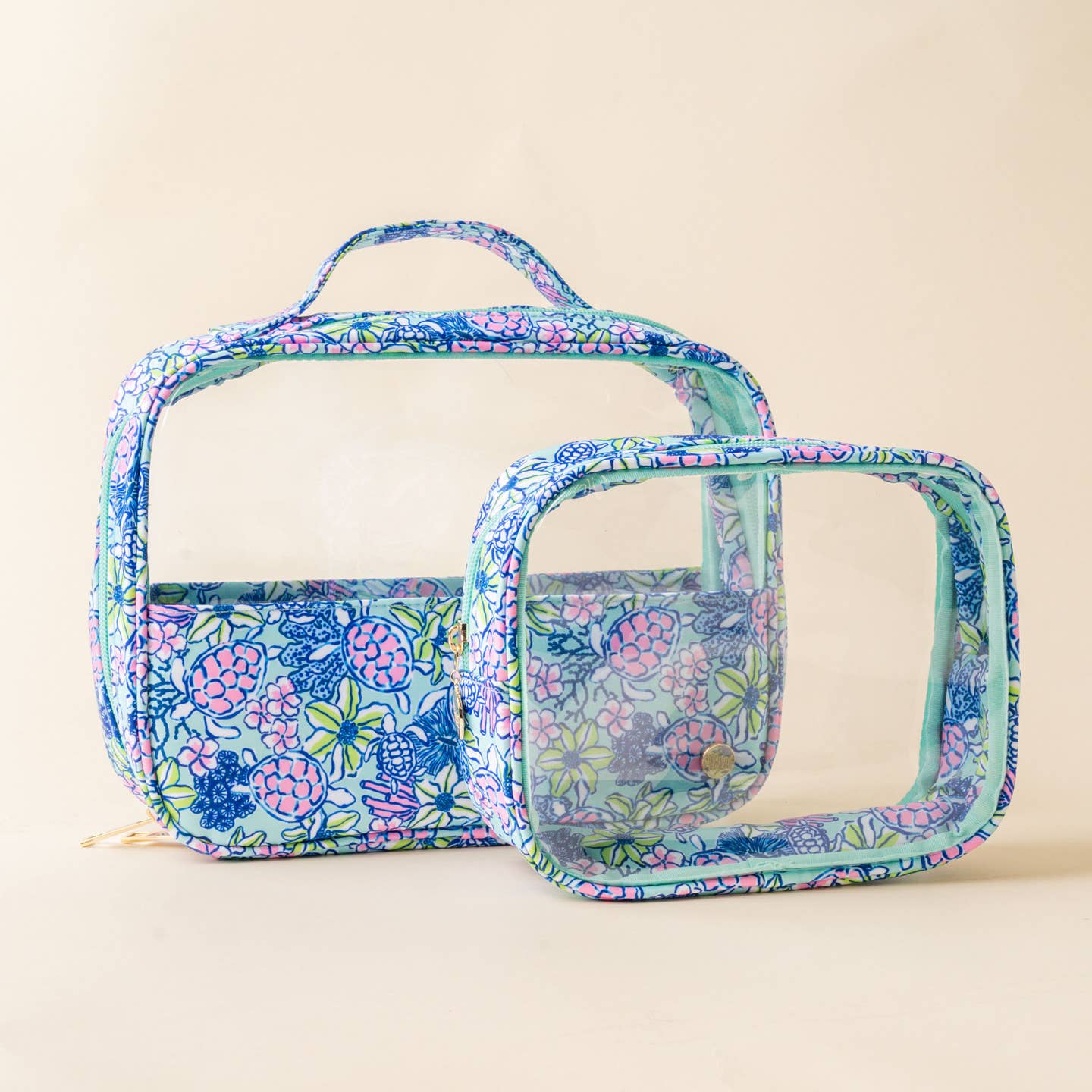 The Darling Effect Clearly Chic Cosmetic Bag Set – Coastal Cove | Ocean - Inspired Clear Travel Bags, Set of 2 - Juli's Wearable Art