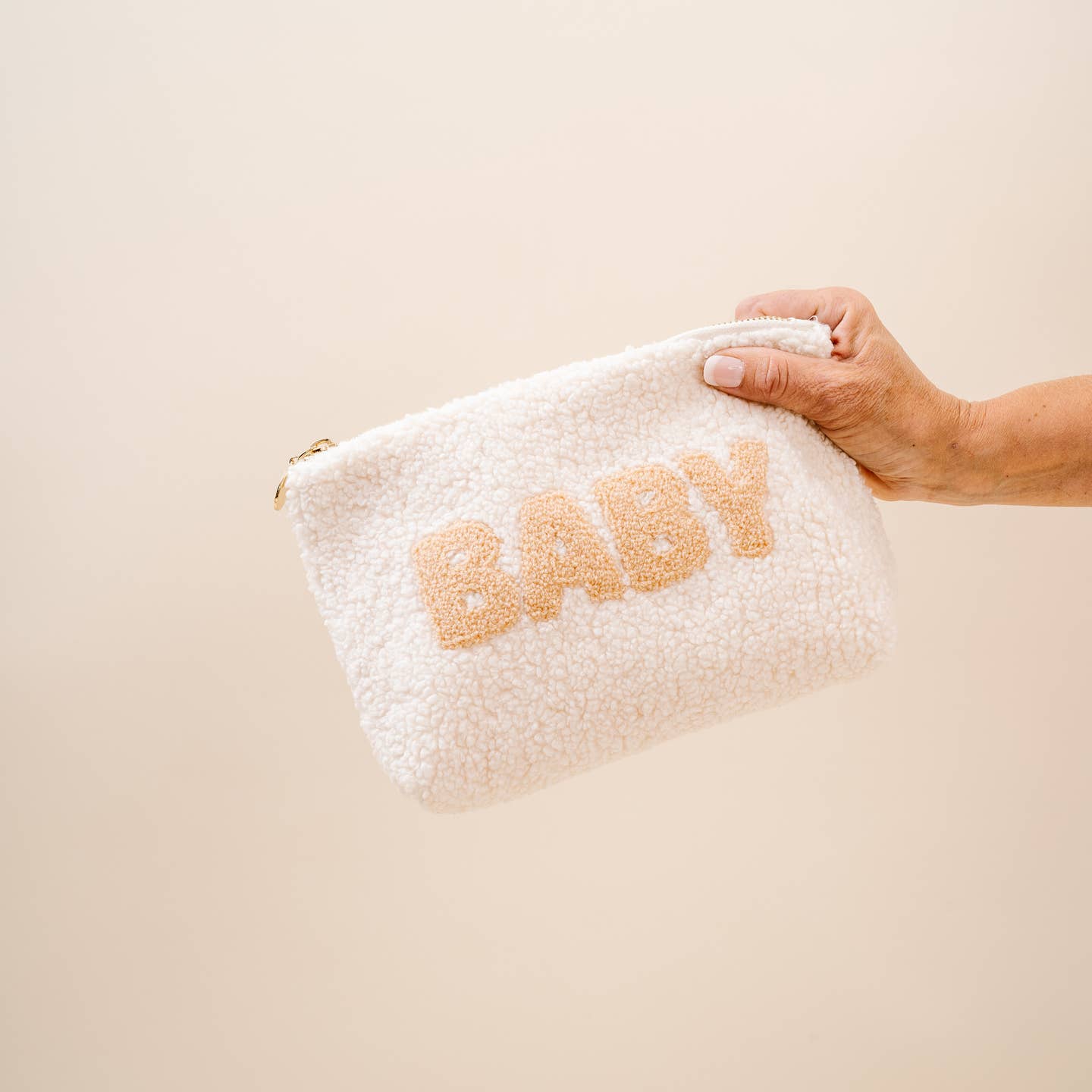 The Darling Effect Cream Teddy Pouch – Baby | Sherpa Rectangle Pouch for Diaper Bag or Travel - Juli's Wearable Art