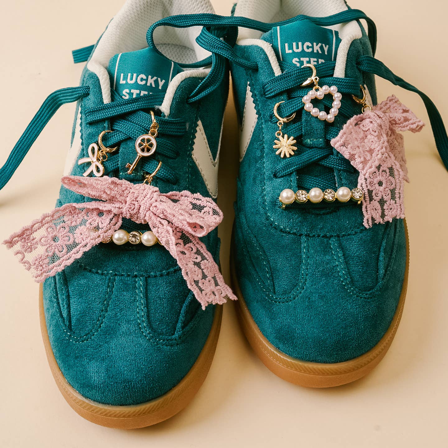 The Darling Effect Dazzle Shoe Charm Pack – Key to My Heart | Bows & Hearts Lace Charms - Juli's Wearable Art