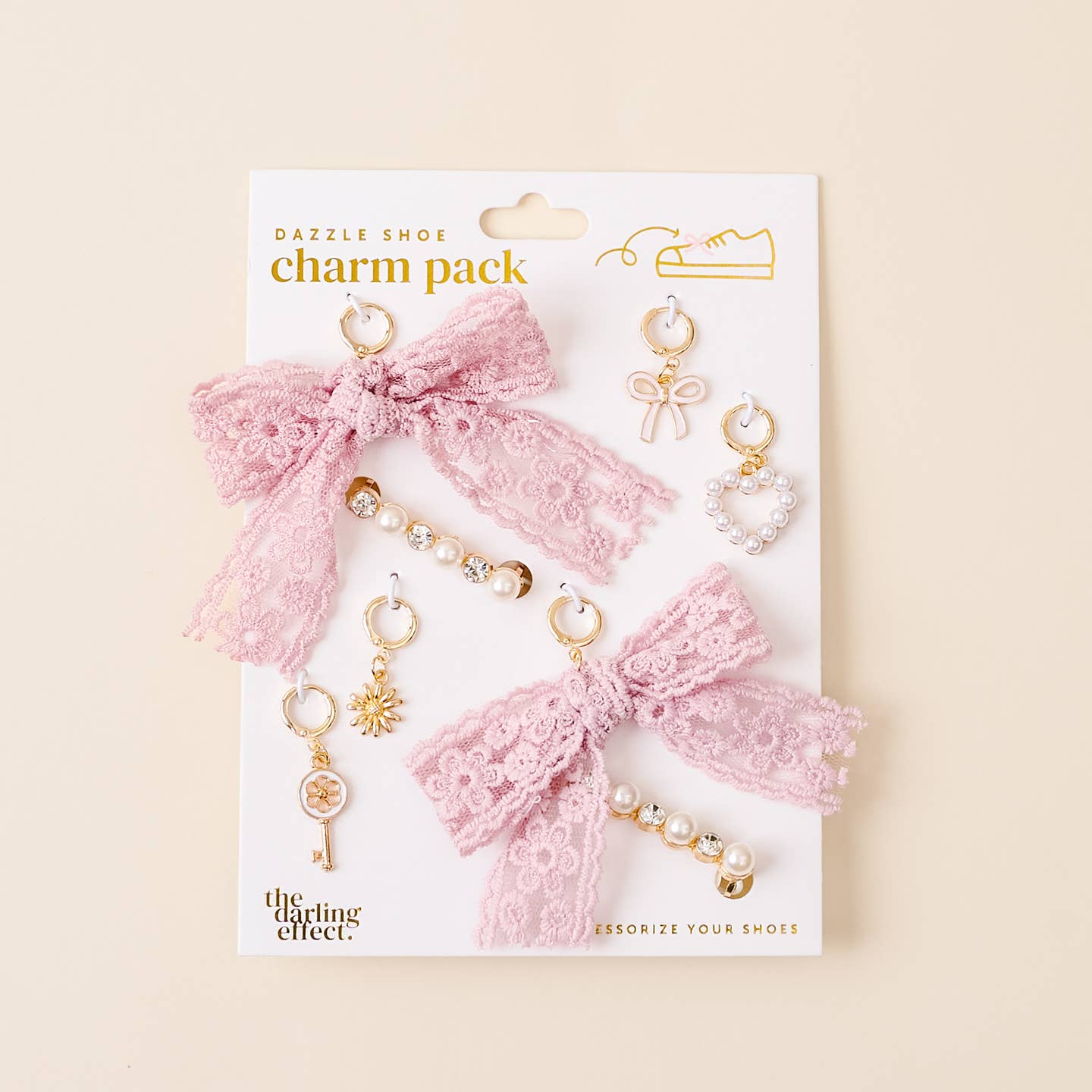 The Darling Effect Dazzle Shoe Charm Pack – Key to My Heart | Bows & Hearts Lace Charms - Juli's Wearable Art