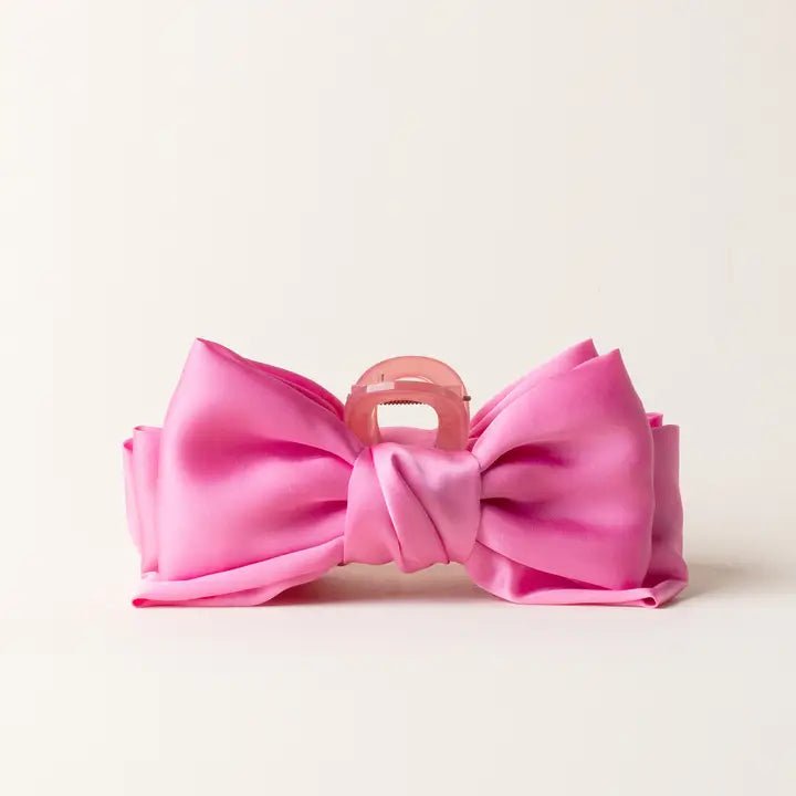 The Darling Effect Satin Bow Claw Clip - Hot Pink