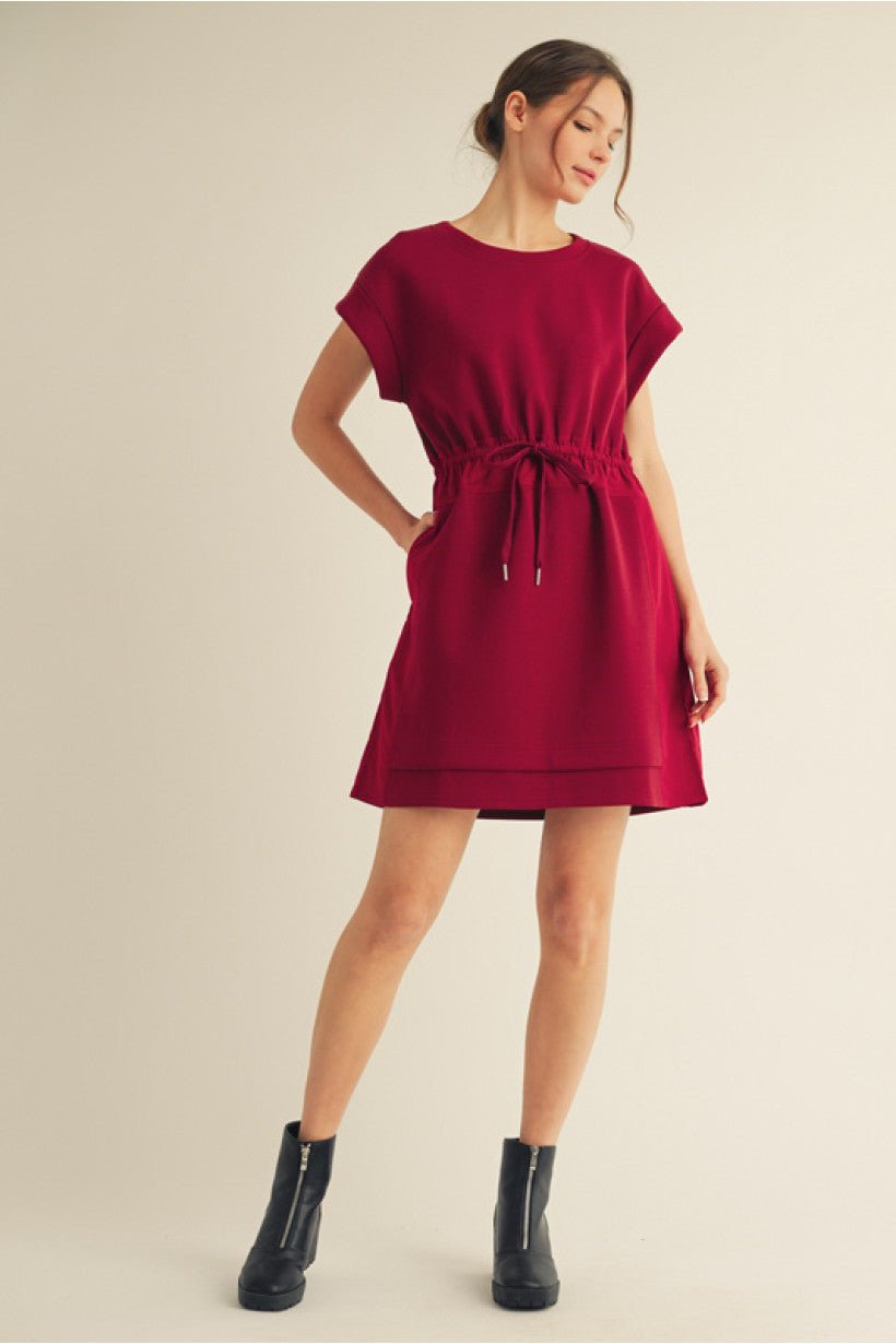 The Hallie Dress – Burgundy Jersey Drawstring - Juli's Wearable Art