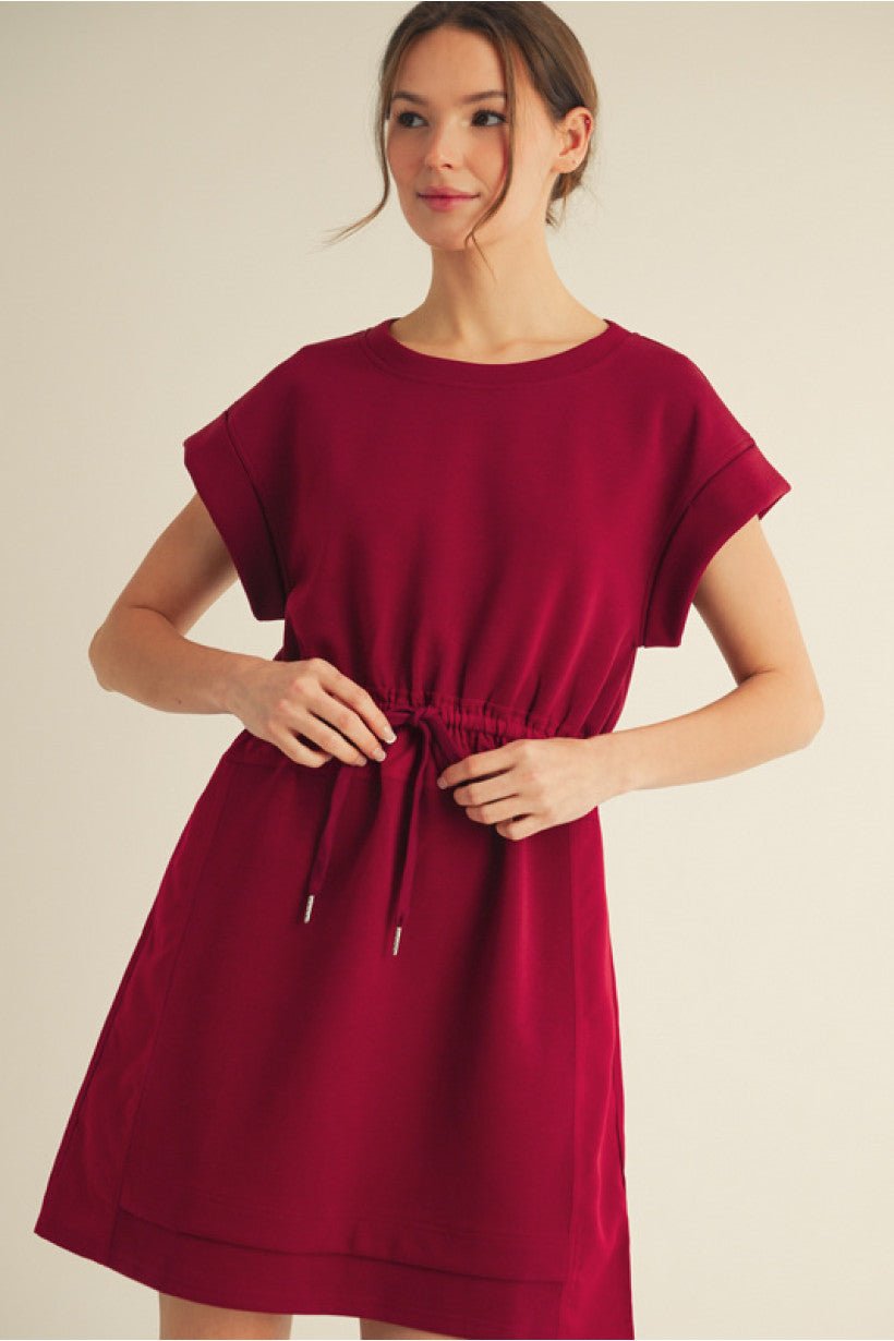 The Hallie Dress – Burgundy Jersey Drawstring - Juli's Wearable Art