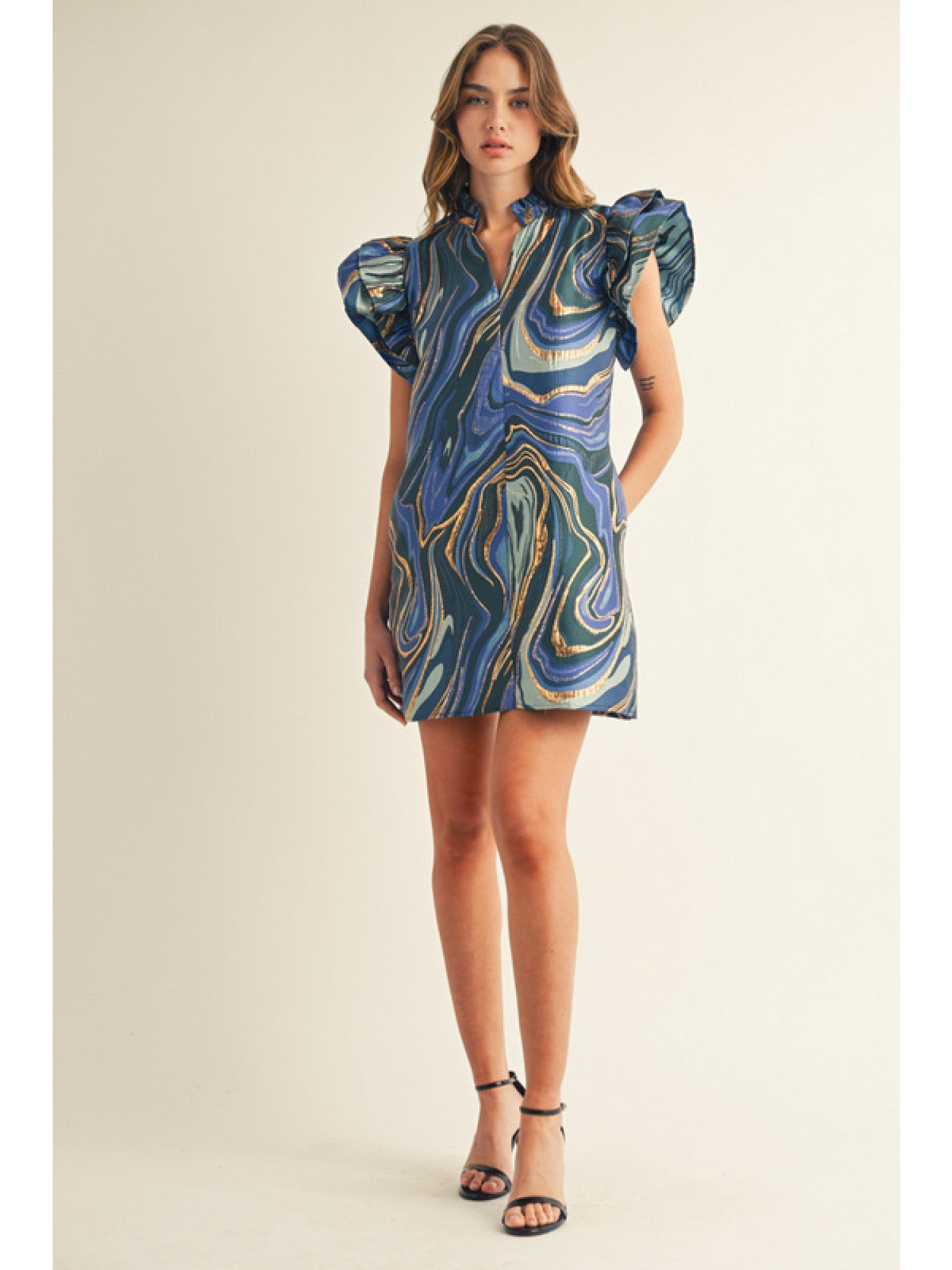The Isla Dress – Royal Mix Abstract Jacquard - Juli's Wearable Art