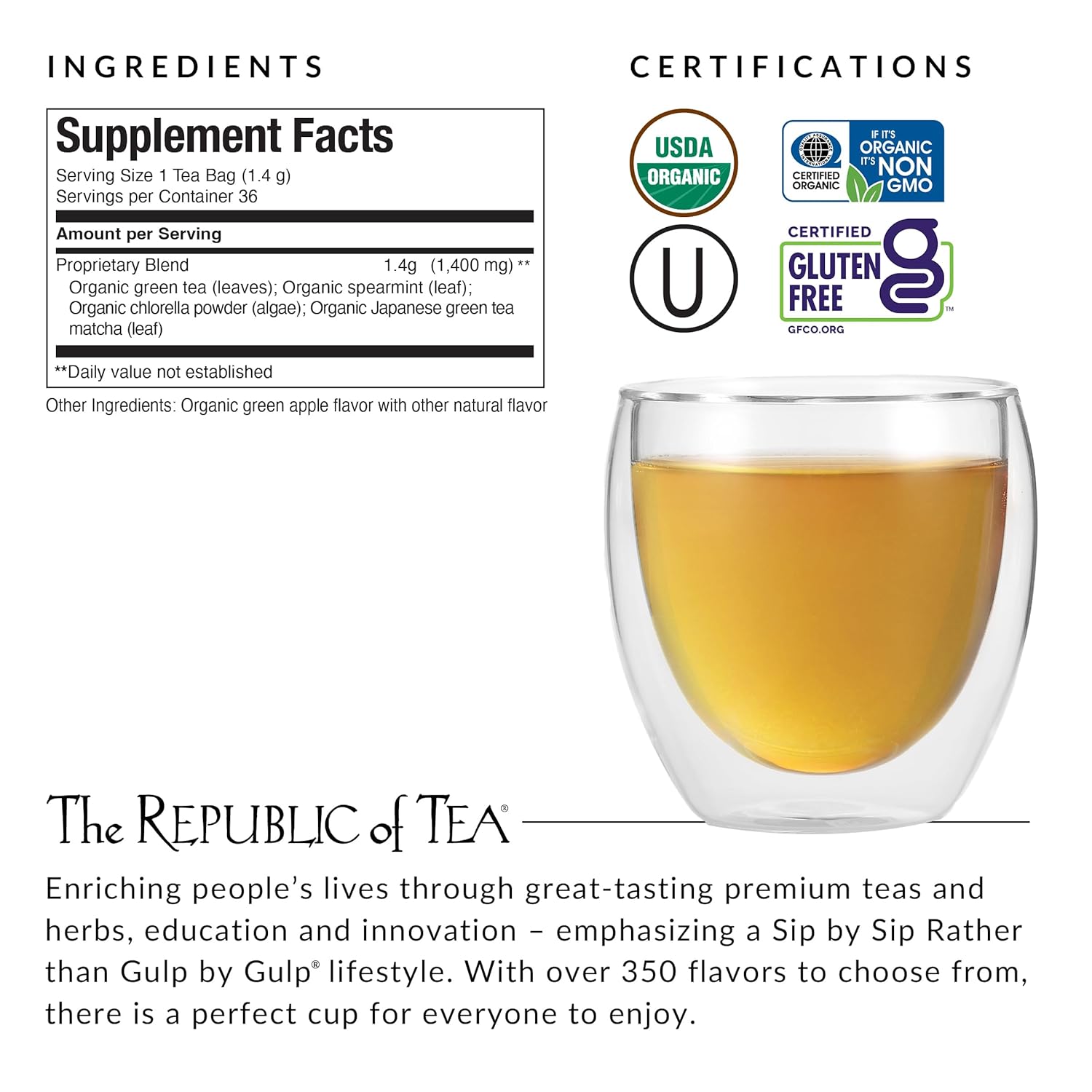 The Republic of Tea - Organic Detox SuperGreen Tea Tin, 36 Tea Bags, Naturally Caffeinated Japanese Matcha and Green Tea - Juli's Wearable Art