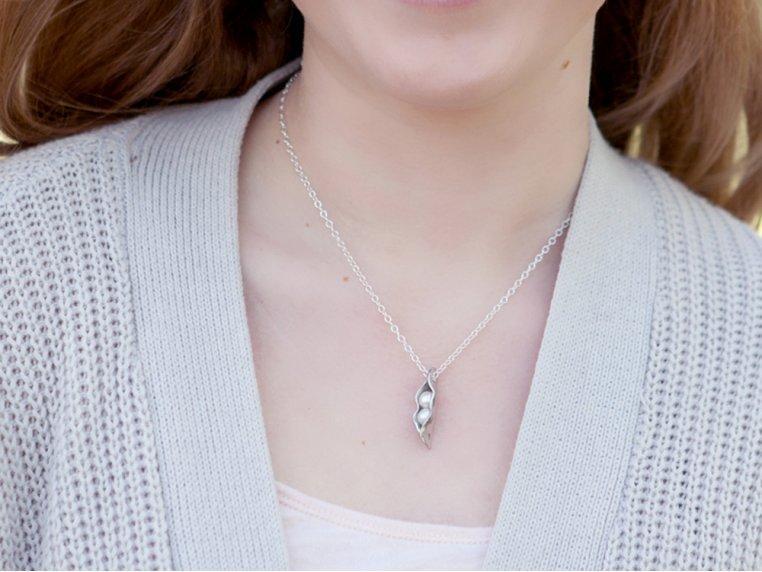 The Vintage Pearl Hand-Sculpted Mini Sweet Peas in a Pod Necklace by The Vintage Pearl