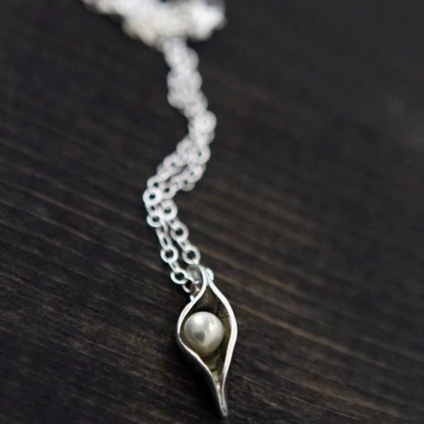 The Vintage Pearl Hand-Sculpted Mini Sweet Peas in a Pod Necklace by The Vintage Pearl