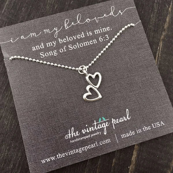 The Vintage Pearl I Am My Beloved's (Solomon 6:3) Double Heart Necklace - Juli's Wearable Art