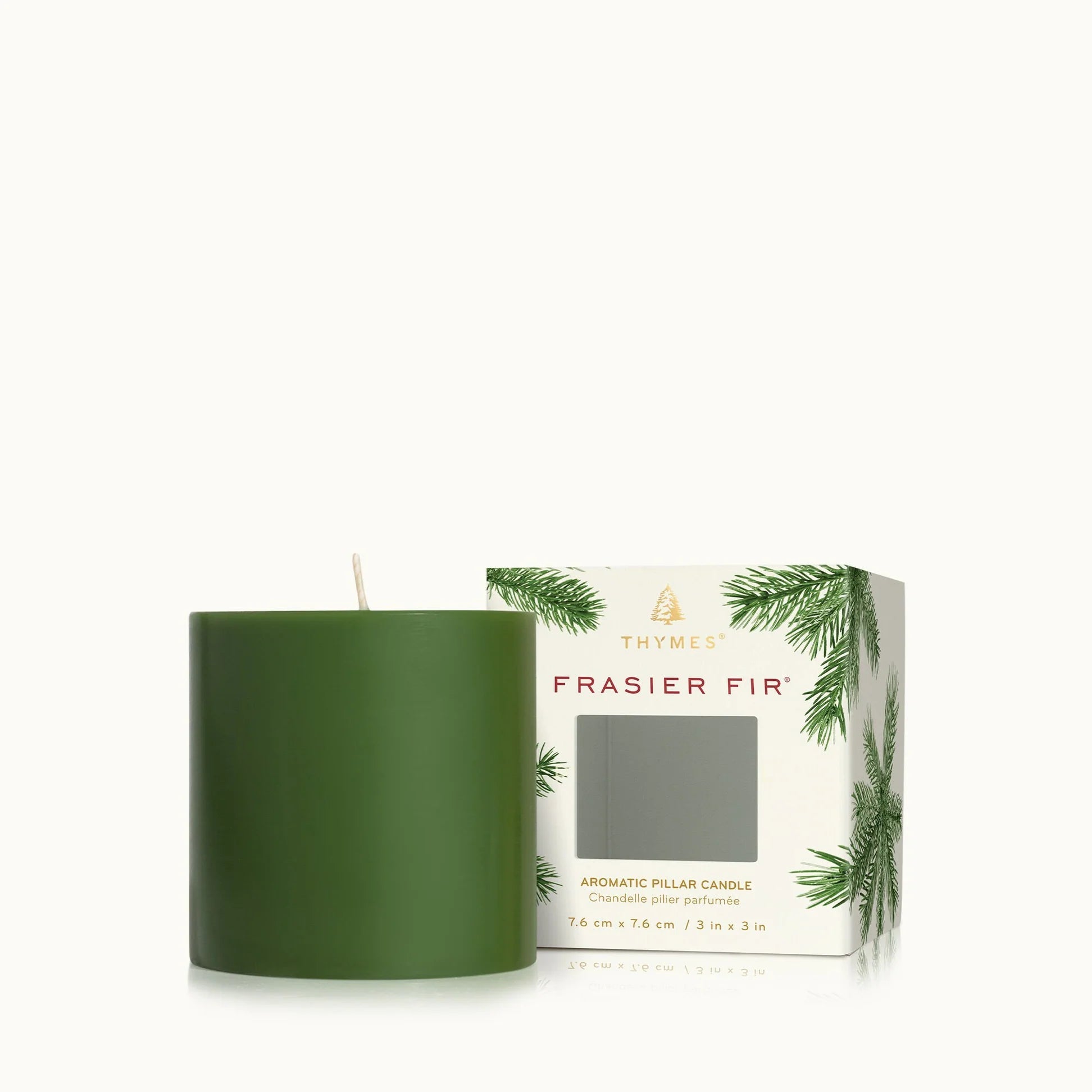Thymes Frasier Fir Pillar Candle, Small 3x3 - Juli's Wearable Art