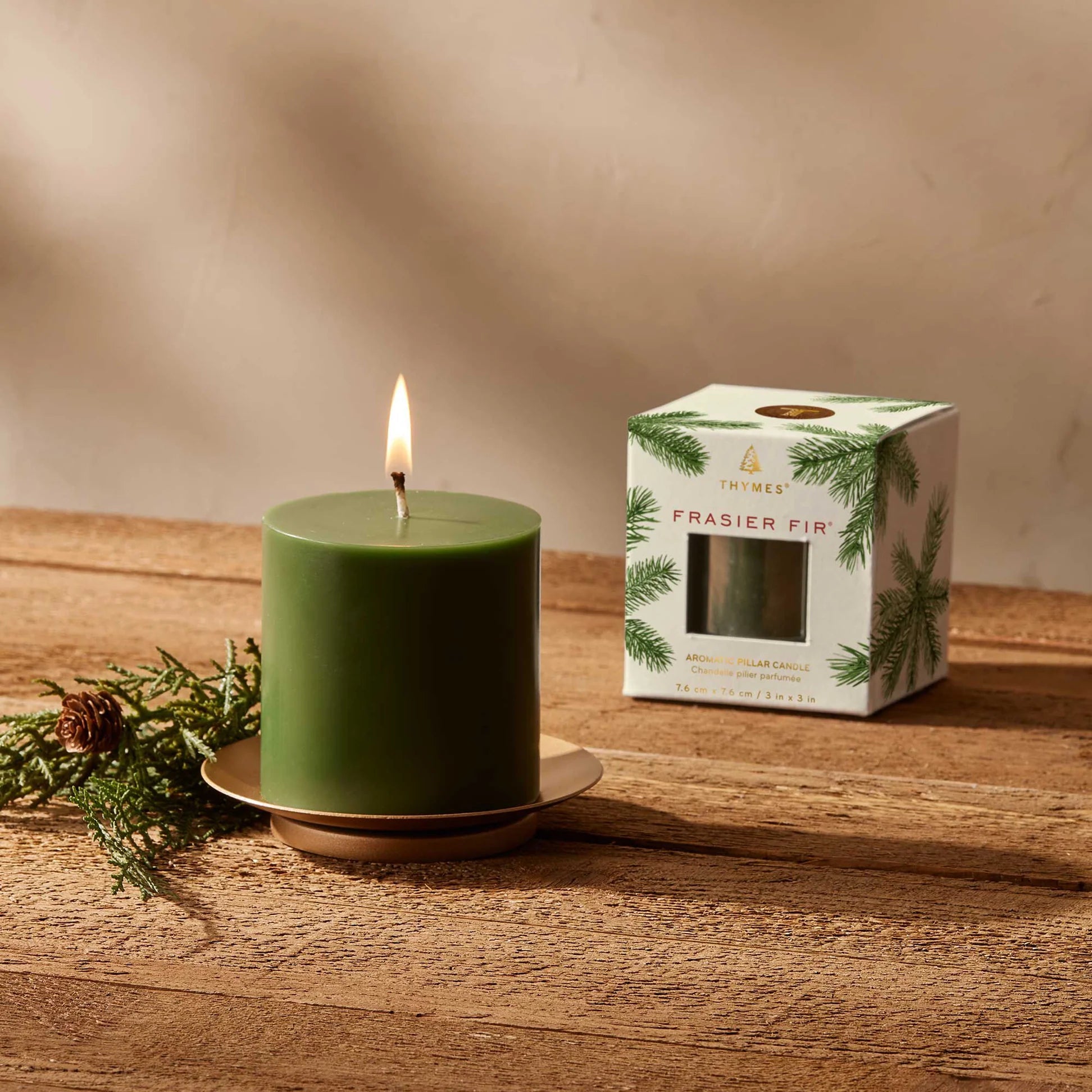 Thymes Frasier Fir Pillar Candle, Small 3x3 - Juli's Wearable Art