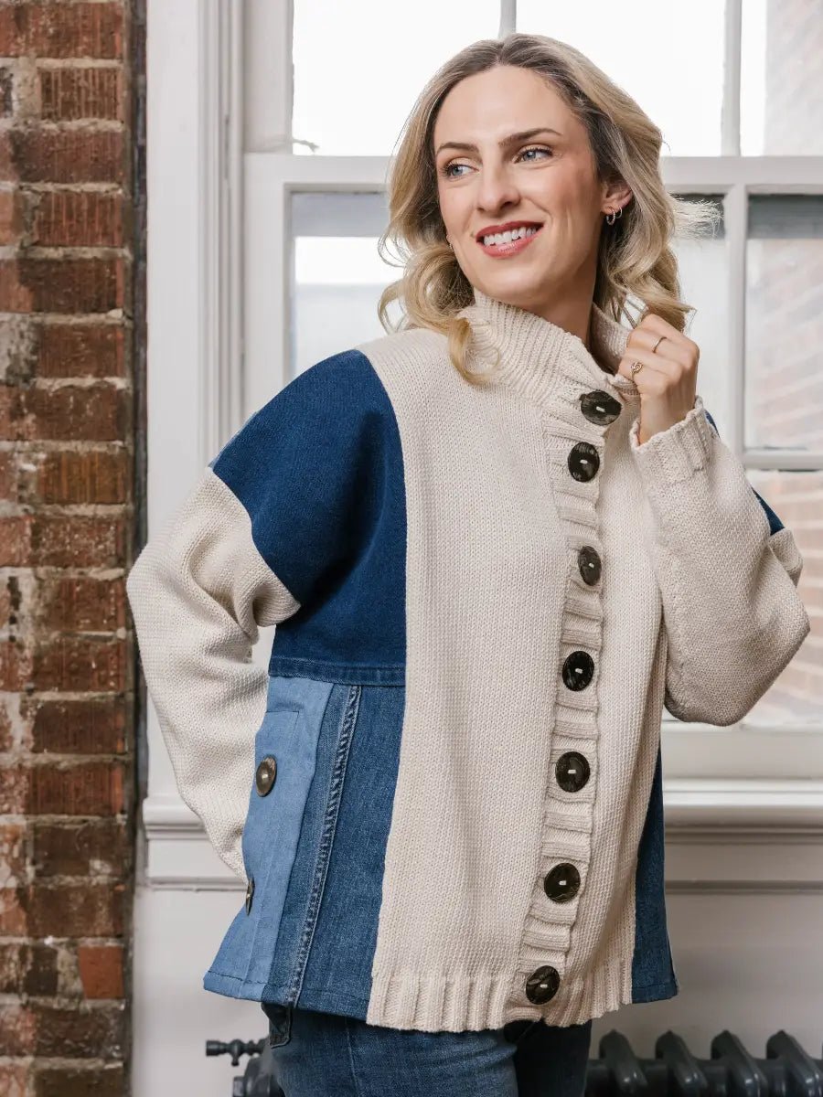 Tia Cardigan | Cream & Blue