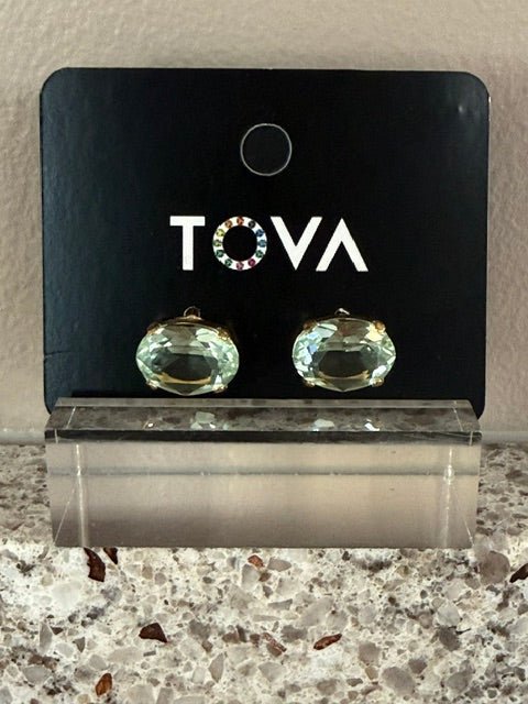 TOVA Iza Oval Crystal Stud Earrings | Chrysolite Unfoiled