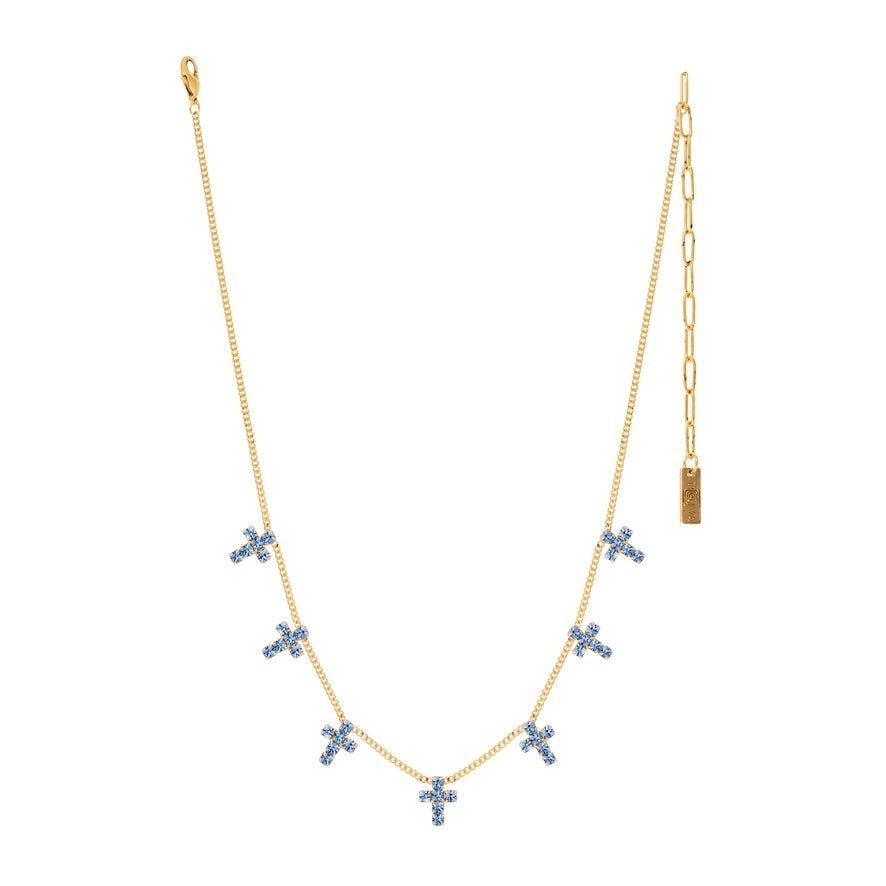 TOVA Multi Cross Necklace | Gold with Light Sapphire Crystals
