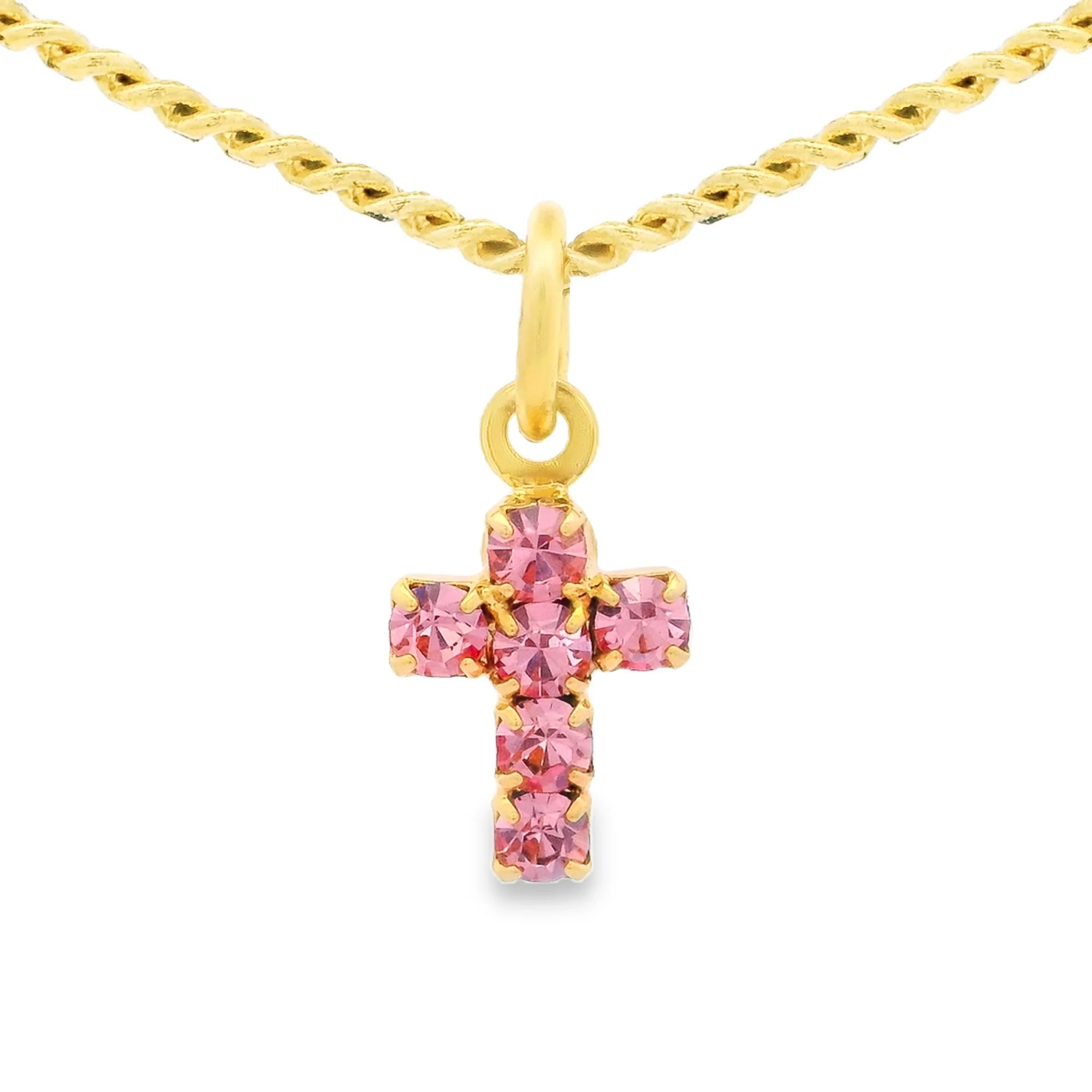 TOVA Single Mini Cross Necklace | Light Rose