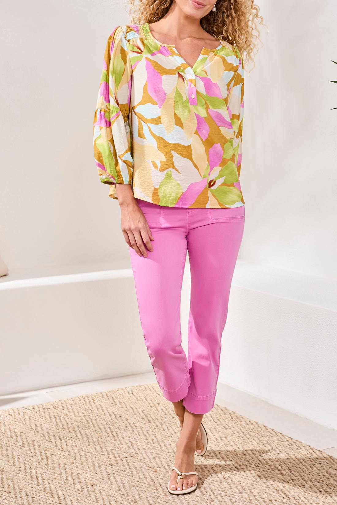 Tribal 3/4 Sleeve Blouse with Smocked Yoke - Juli's Wearable Art