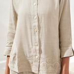 Tribal 3/4 Sleeve Button Front Blouse | Quartz - Juli's Wearable Art