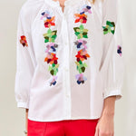 Tribal 3/4 Sleeve Button Front Blouse with Embroidery - Juli's Wearable Art