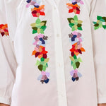 Tribal 3/4 Sleeve Button Front Blouse with Embroidery - Juli's Wearable Art