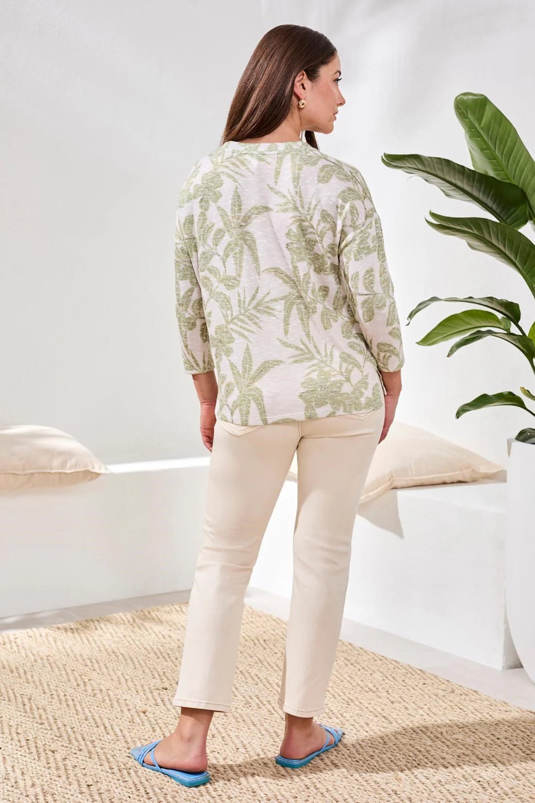 Tribal 3/4 Sleeve Crew Neck Top | Kiwi Zest - Juli's Wearable Art