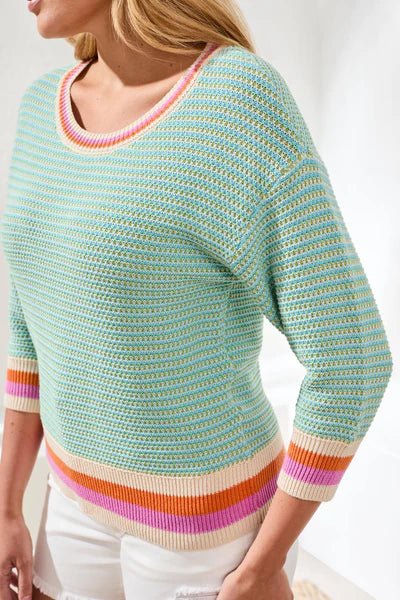 Tribal 3/4 Sleeve Scoop Neck Sweater | Mint Leaf - Juli's Wearable Art