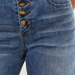 Tribal Audrey Button Fly Wide Crop Denim Jeans | Pebble Blue - Juli's Wearable Art
