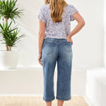 Tribal Audrey Button Fly Wide Crop Denim Jeans | Pebble Blue - Juli's Wearable Art