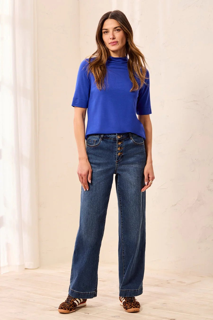 Tribal Audrey Comfort Stretch Wide Leg Crop Denim Jeans | Dusk