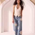 Tribal Audrey Crochet Applique Wide Leg Crop Jeans | Keyswaters - Juli's Wearable Art