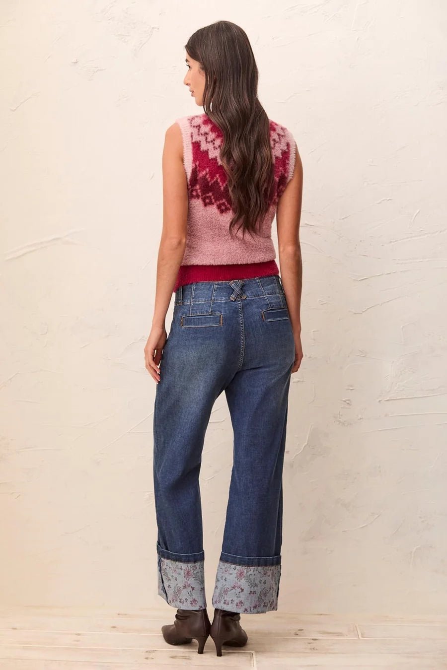Tribal Audrey Palazzo Jeans with Printed Cuffs & Pearl Belt Charm | Blue Iris - Juli's Wearable Art