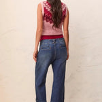 Tribal Audrey Palazzo Jeans with Printed Cuffs & Pearl Belt Charm | Blue Iris - Juli's Wearable Art