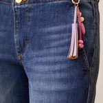 Tribal Audrey Palazzo Jeans with Printed Cuffs & Pearl Belt Charm | Blue Iris - Juli's Wearable Art